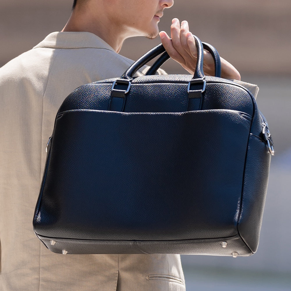 大容量12L ダブルジッパー シュリンクレザー ビジネス ブリーフケース