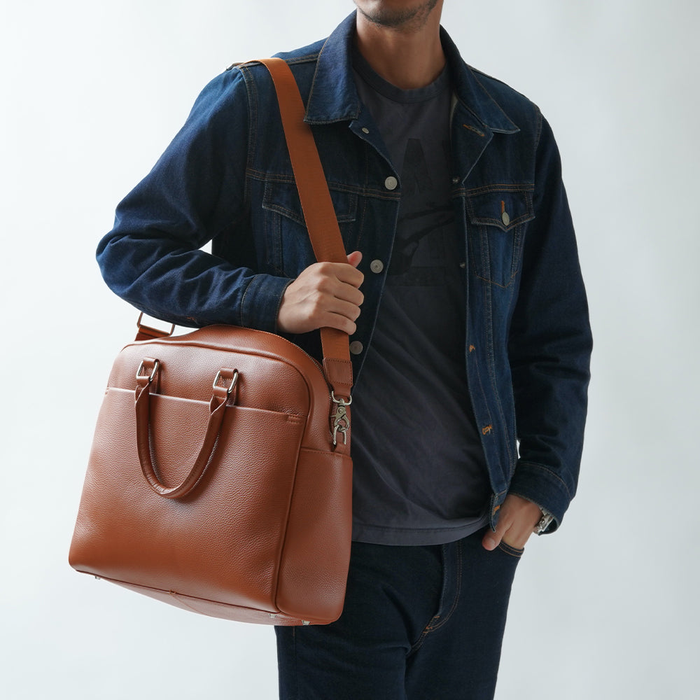 大容量12L ダブルジッパー シュリンクレザー ビジネス ブリーフケース