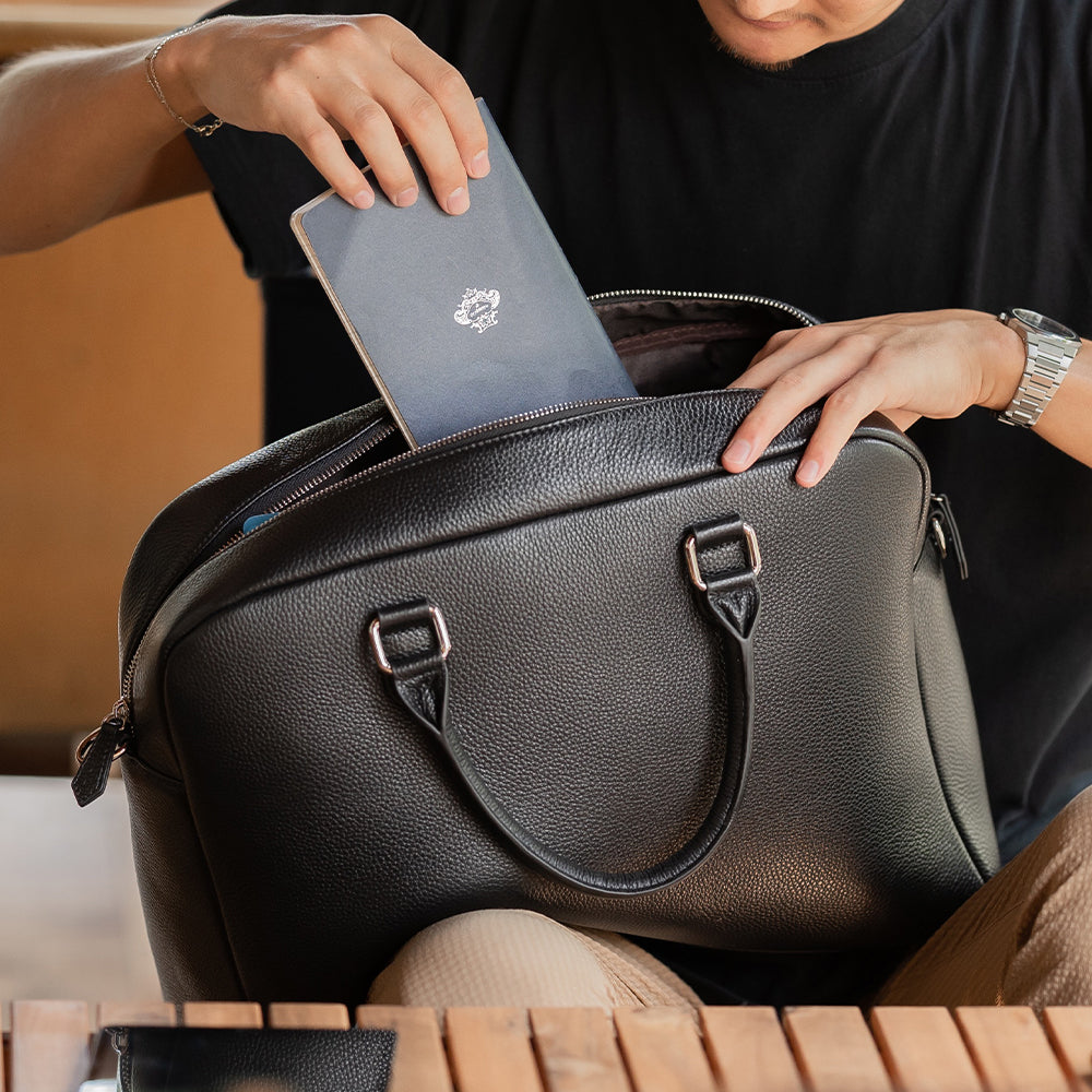 大容量12L ダブルジッパー シュリンクレザー ビジネス ブリーフケース