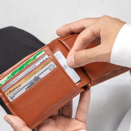 ゴートレザー スキミング防止機能付き 二つ折り財布