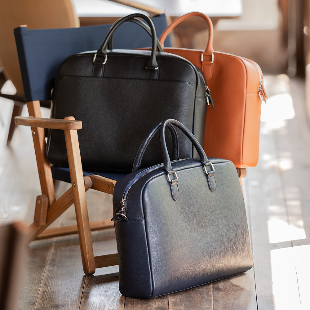 大容量12L ダブルジッパー シュリンクレザー ビジネス ブリーフケース