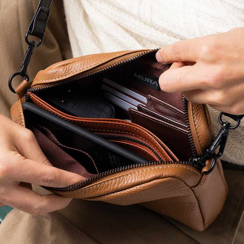 イタリアン/フルグレイン レザー スキミング防止機能付き ミニ ショルダーバッグ