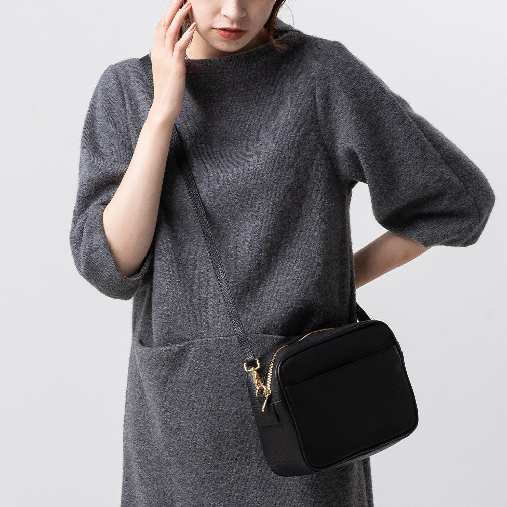 フルグレイン シュリンクレザー スキミング防止機能付き ショルダーバッグ