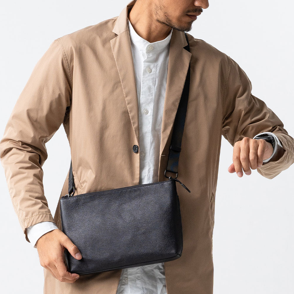 本革/フルグレインレザー スキミング防止機能付き サコッシュ ショルダーバッグ