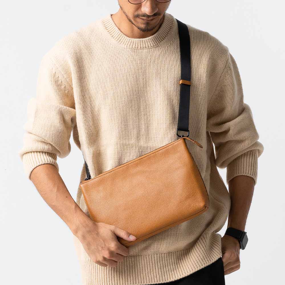 本革/フルグレインレザー スキミング防止機能付き サコッシュ ショルダーバッグ