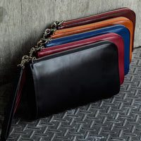 コードバン調/カーボン レザー L字ファスナー コンパクト クラッチバッグ