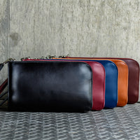 コードバン調/カーボン レザー L字ファスナー コンパクト クラッチバッグ