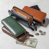 コードバン調 牛本革 フルグレイン スムースレザー YKKラウンドファスナー 長財布