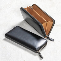 コードバン調 牛本革 フルグレイン スムースレザー YKKラウンドファスナー 長財布