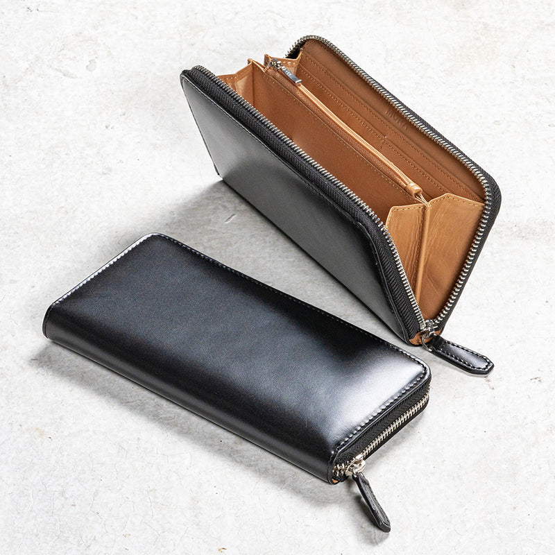 コードバン調 牛本革 フルグレイン スムースレザー YKKラウンドファスナー 長財布