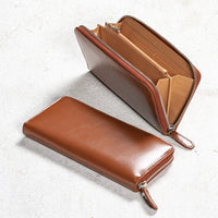 コードバン調 牛本革 フルグレイン スムースレザー YKKラウンドファスナー 長財布