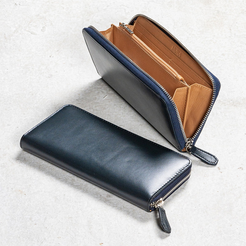 コードバン調 牛本革 フルグレイン スムースレザー YKKラウンドファスナー 長財布