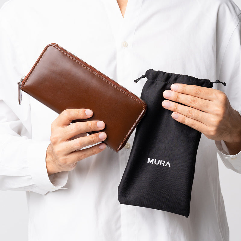 コードバン調 牛本革 フルグレイン スムースレザー YKKラウンドファスナー 長財布