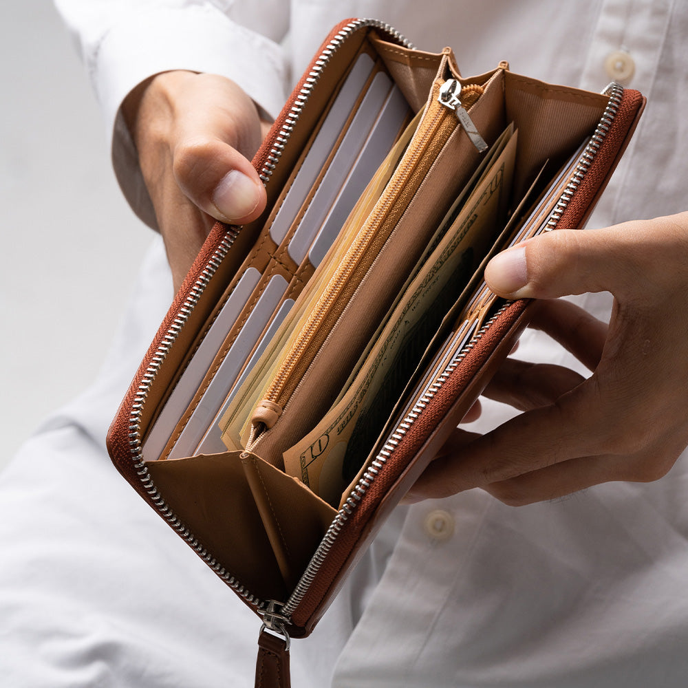 コードバン調 牛本革 フルグレイン スムースレザー YKKラウンドファスナー 長財布