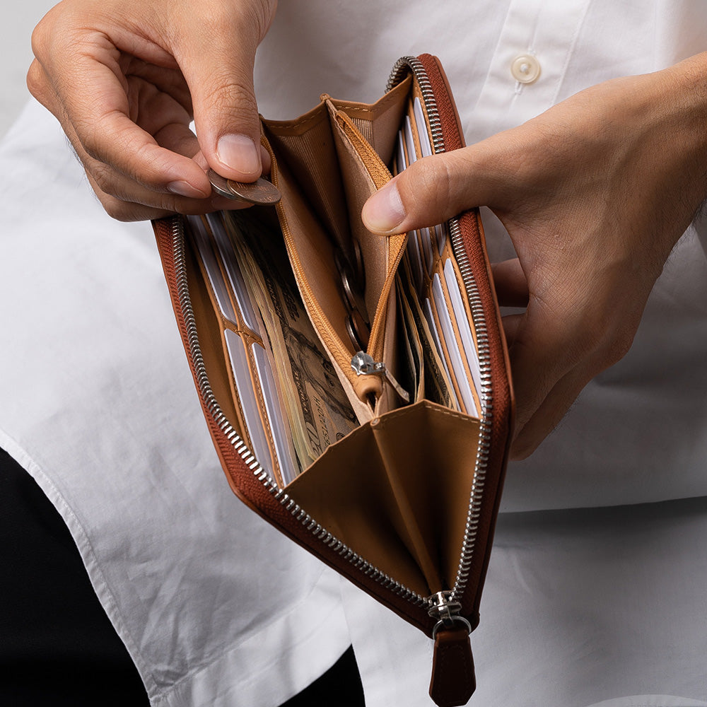 コードバン調 牛本革 フルグレイン スムースレザー YKKラウンドファスナー 長財布