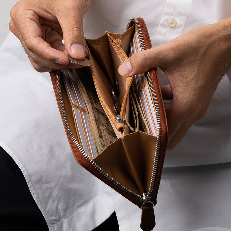 コードバン調 牛本革 フルグレイン スムースレザー YKKラウンドファスナー 長財布