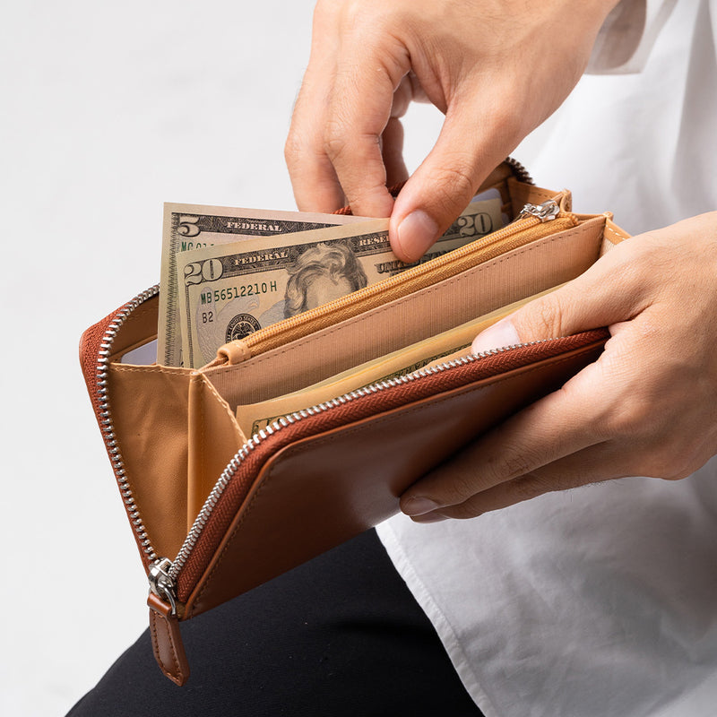 コードバン調 牛本革 フルグレイン スムースレザー YKKラウンドファスナー 長財布