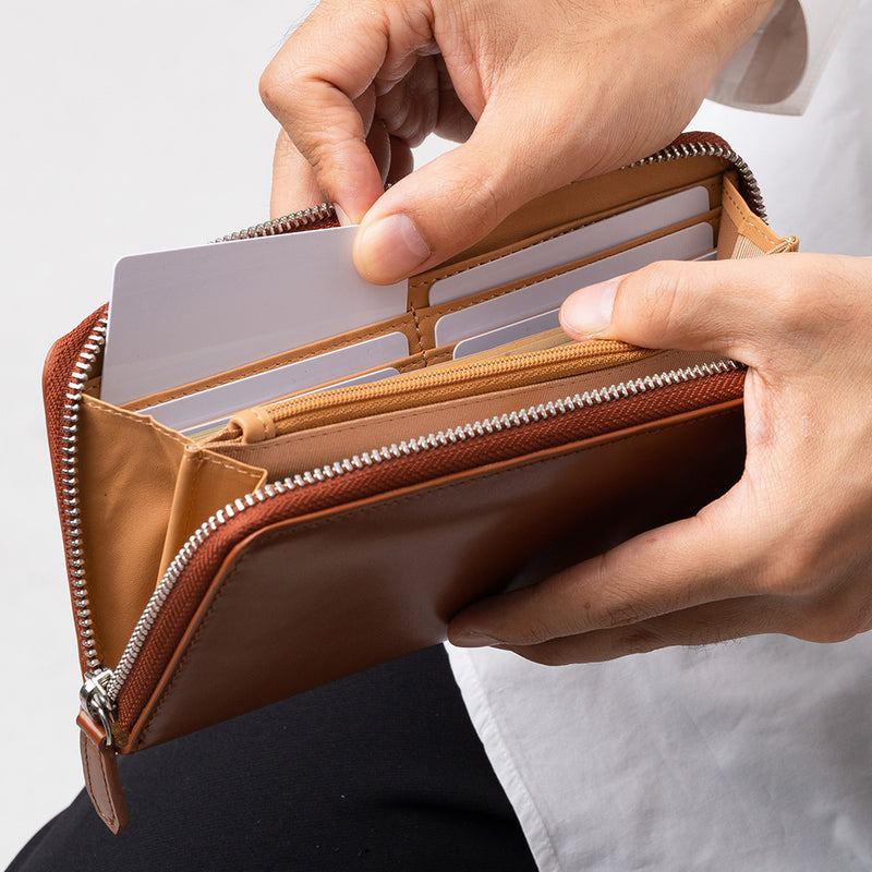 コードバン調 牛本革 フルグレイン スムースレザー YKKラウンドファスナー 長財布