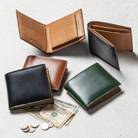コードバン調 牛本革 フルグレイン スムースレザー ボックス型コイン収納 二つ折り財布