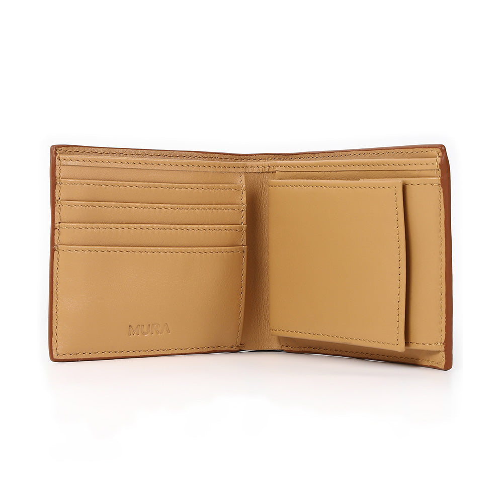 コードバン調 牛本革 フルグレイン スムースレザー ボックス型コイン収納 二つ折り財布