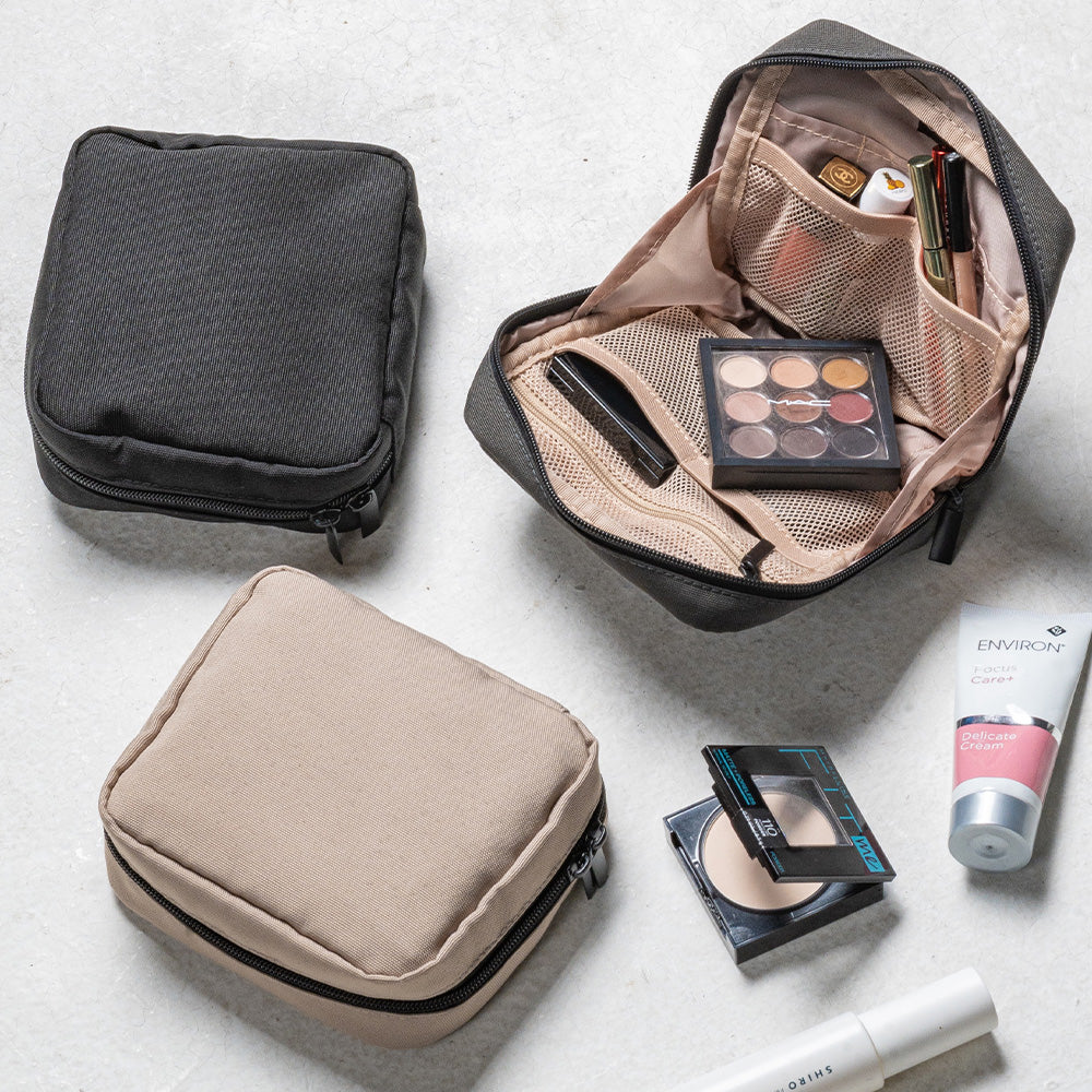 サスティナブル R-PET 撥水抗菌 中身が一目でわかる スクエア メイク 化粧ポーチ