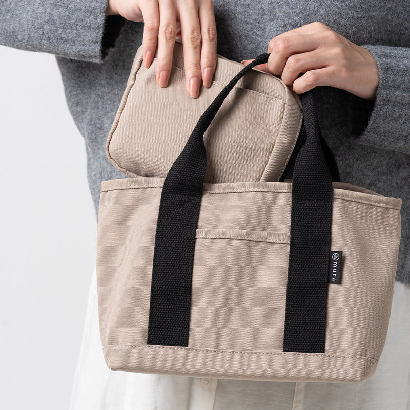 R-PET(リサイクルポリエステル) 撥水 抗菌 仕切り付き ミニ トートバッグ