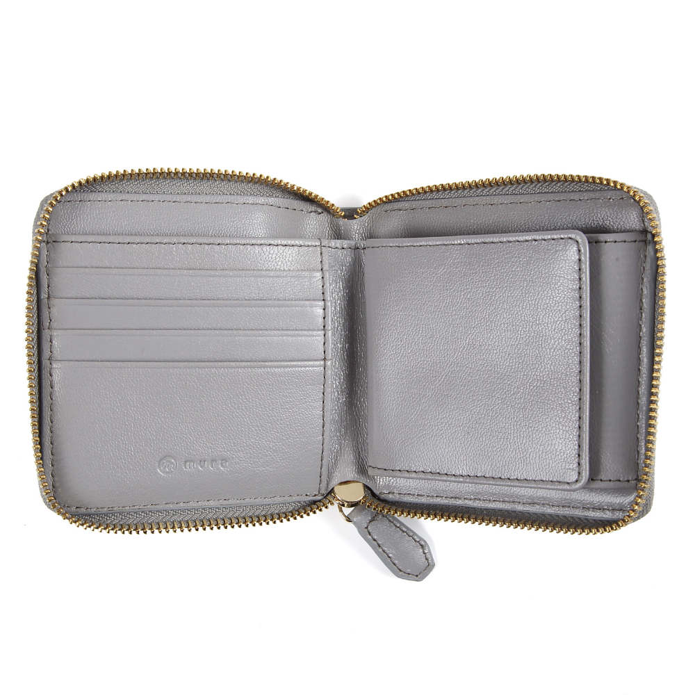 ラウンドファスナー ゴートレザー スキミング防止機能付き スクエア 二つ折り財布