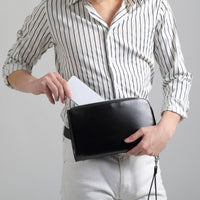 コードバン調/カーボン レザー L字ファスナー コンパクト クラッチバッグ