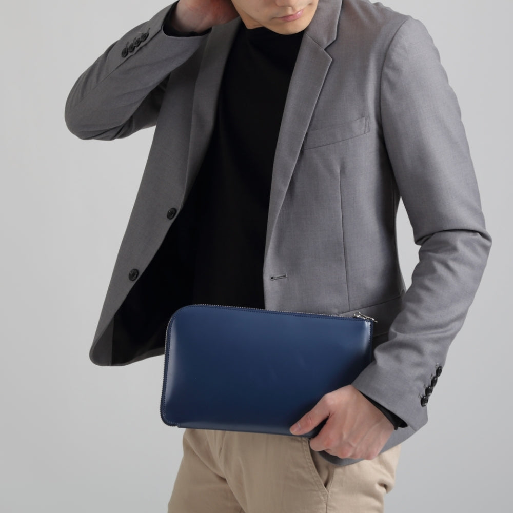 MURA コードバン調/カーボン レザー L字ファスナー コンパクト クラッチバッグ