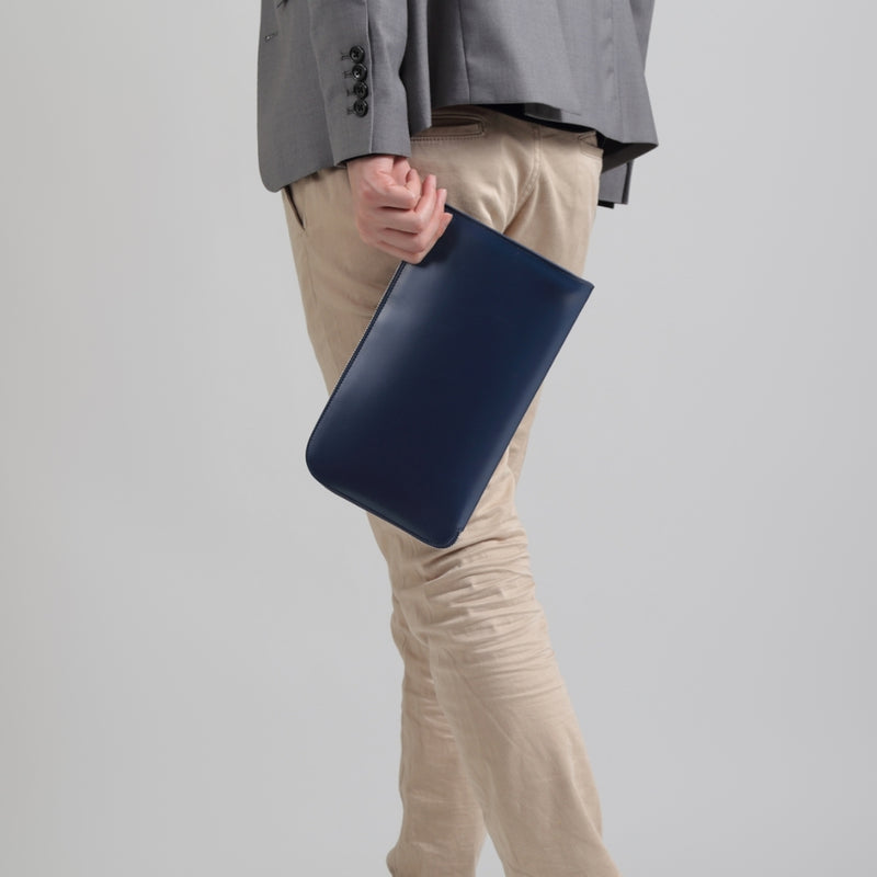 コードバン調/カーボン レザー L字ファスナー コンパクト クラッチバッグ