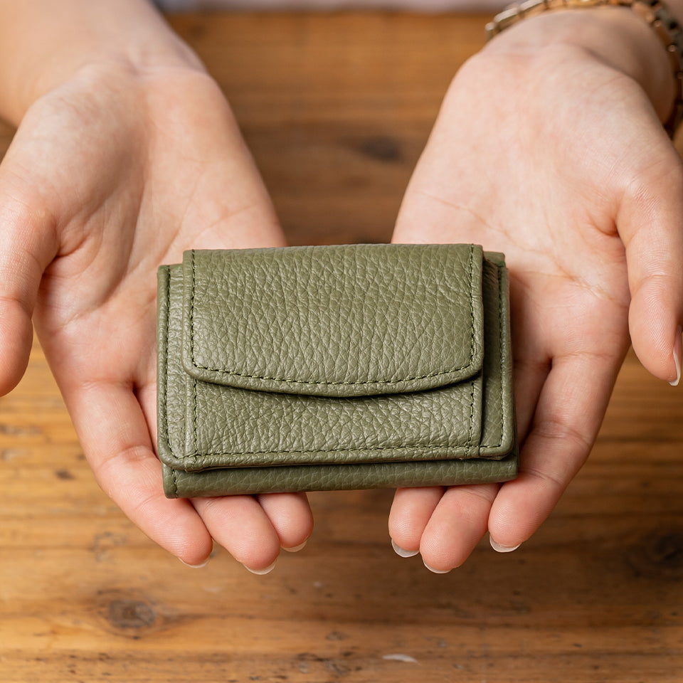 イタリア製シュリンクレザー スキミング防止機能付き ミニ財布 三つ折り財布