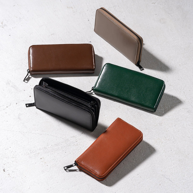 ラウンドファスナー ゴートレザー スキミング防止機能付き 長財布