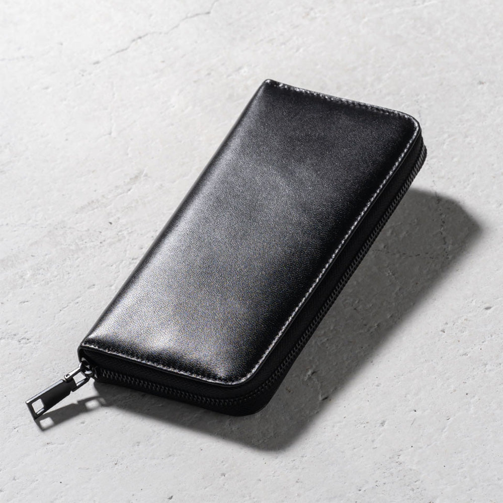 ラウンドファスナー ゴートレザー スキミング防止機能付き 長財布