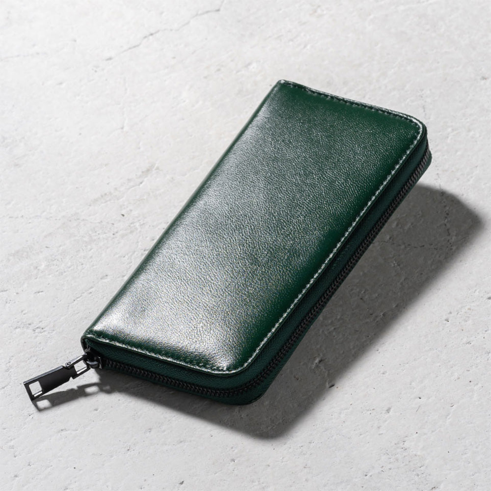 ラウンドファスナー ゴートレザー スキミング防止機能付き 長財布