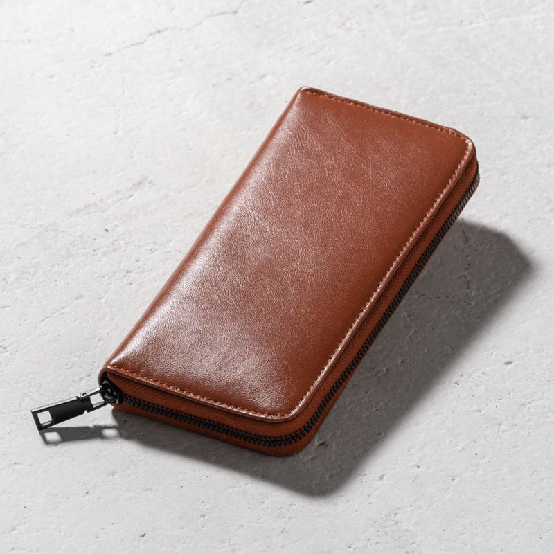 ラウンドファスナー ゴートレザー スキミング防止機能付き 長財布