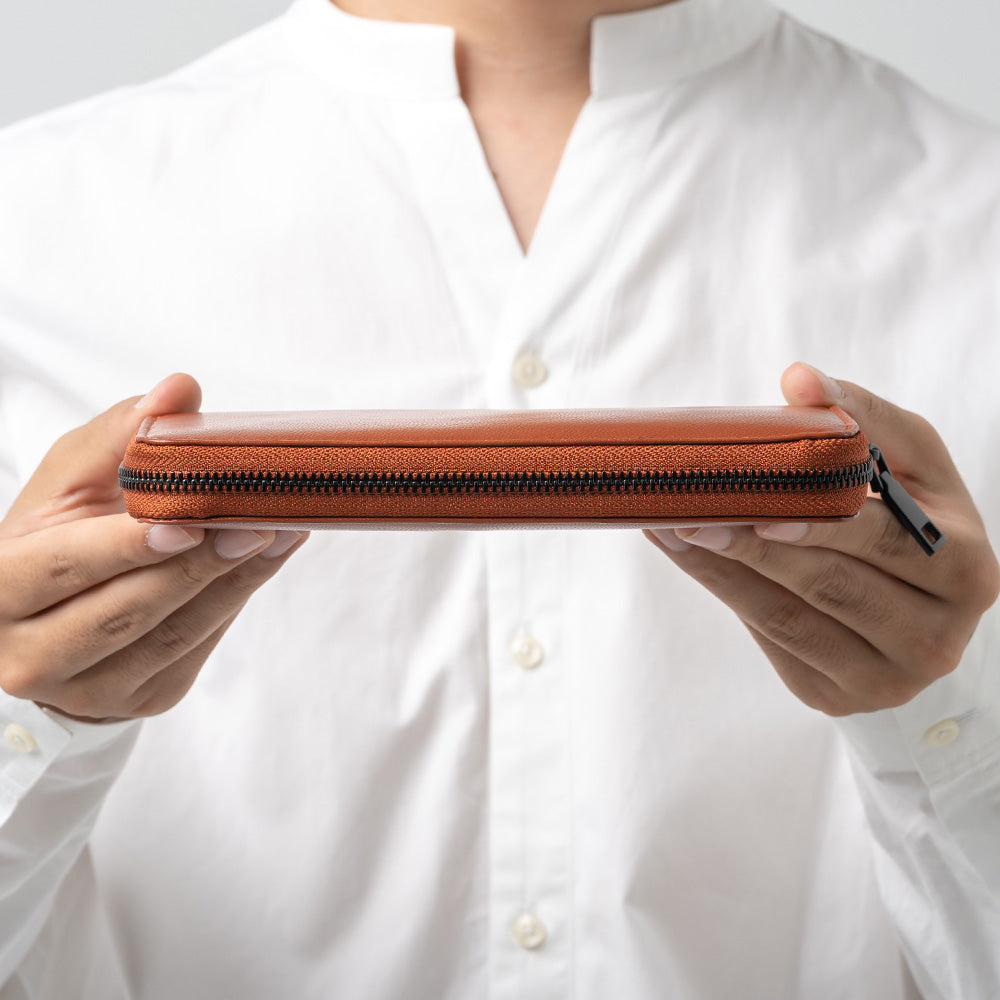 ラウンドファスナー ゴートレザー スキミング防止機能付き 長財布