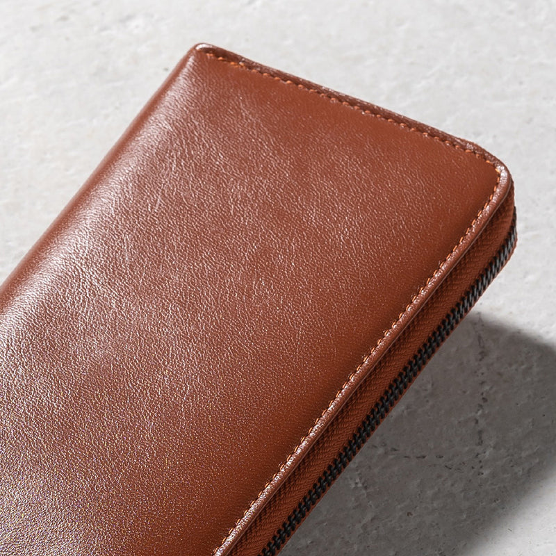 ラウンドファスナー ゴートレザー スキミング防止機能付き 長財布
