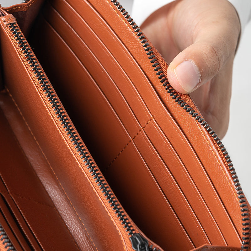 ラウンドファスナー ゴートレザー スキミング防止機能付き 長財布