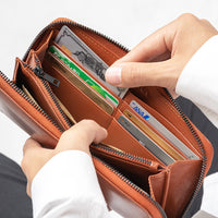 ラウンドファスナー ゴートレザー スキミング防止機能付き 長財布