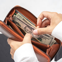 ラウンドファスナー ゴートレザー スキミング防止機能付き 長財布