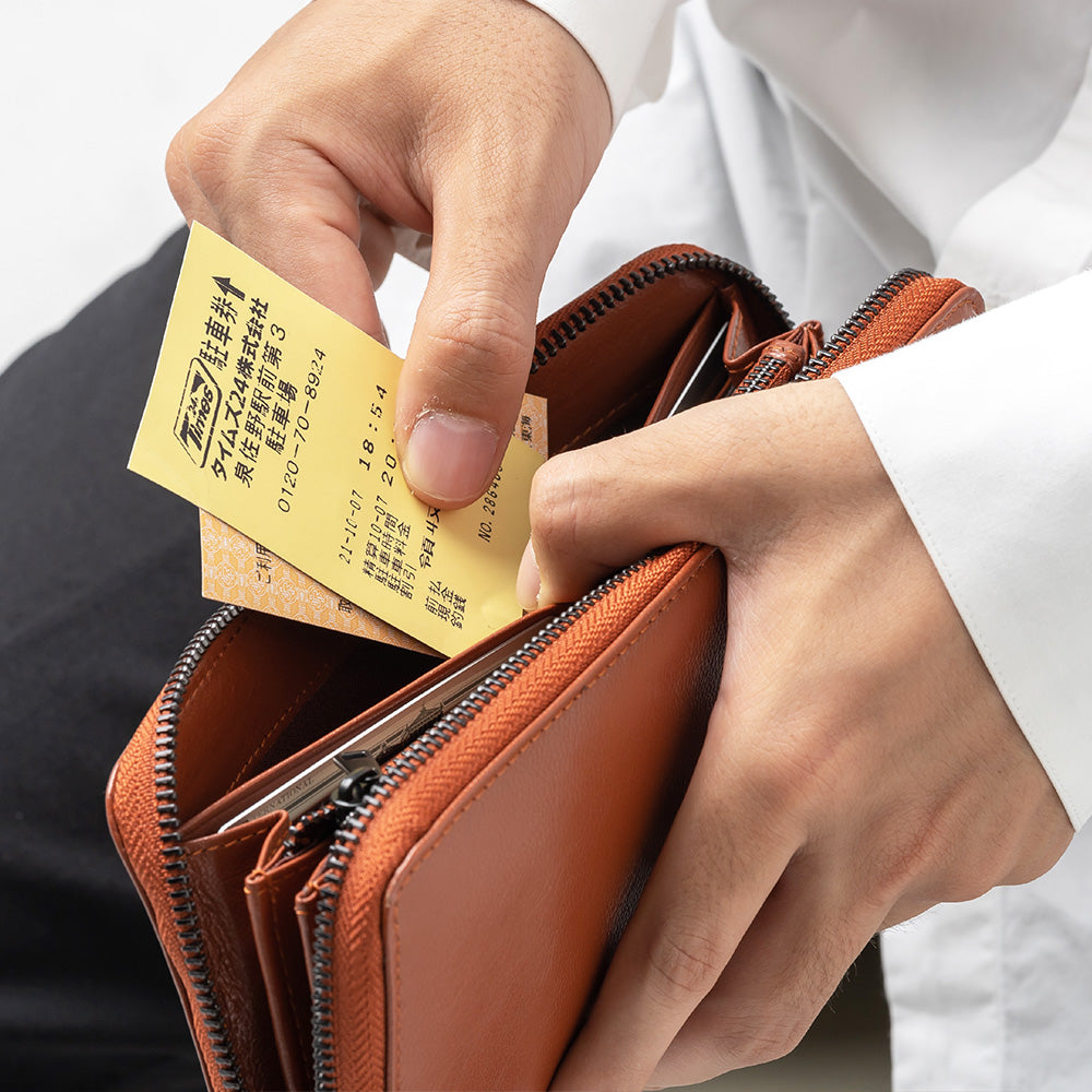 ラウンドファスナー ゴートレザー スキミング防止機能付き 長財布