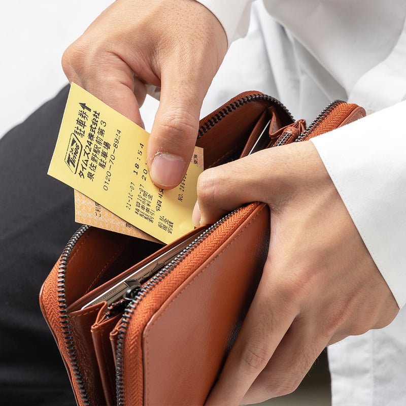 ラウンドファスナー ゴートレザー スキミング防止機能付き 長財布