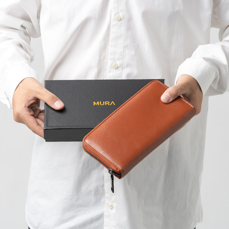 ラウンドファスナー ゴートレザー スキミング防止機能付き 長財布