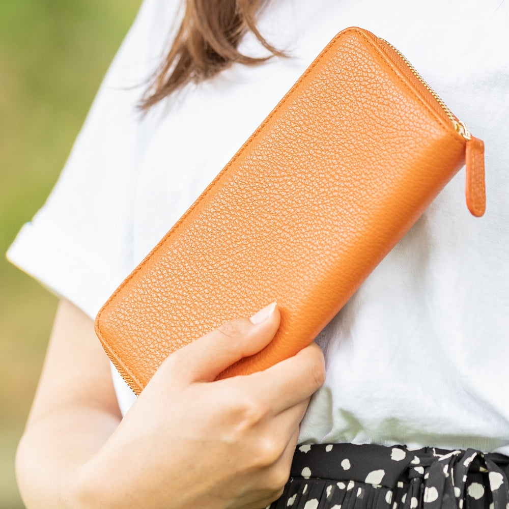 イタリアンレザー シュリンクレザー スキミング防止機能付き ラウンドファスナー 長財布