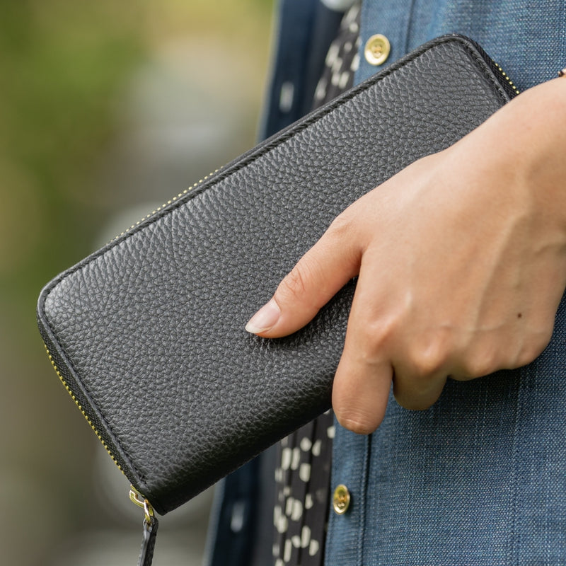 イタリアンレザー シュリンクレザー スキミング防止機能付き ラウンドファスナー 長財布