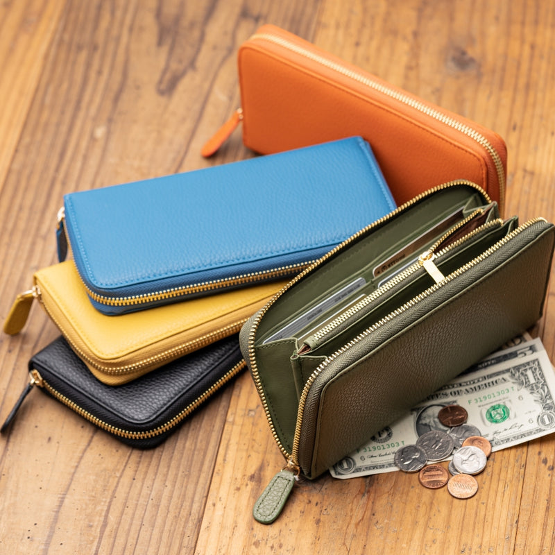 イタリアンレザー シュリンクレザー スキミング防止機能付き ラウンドファスナー 長財布