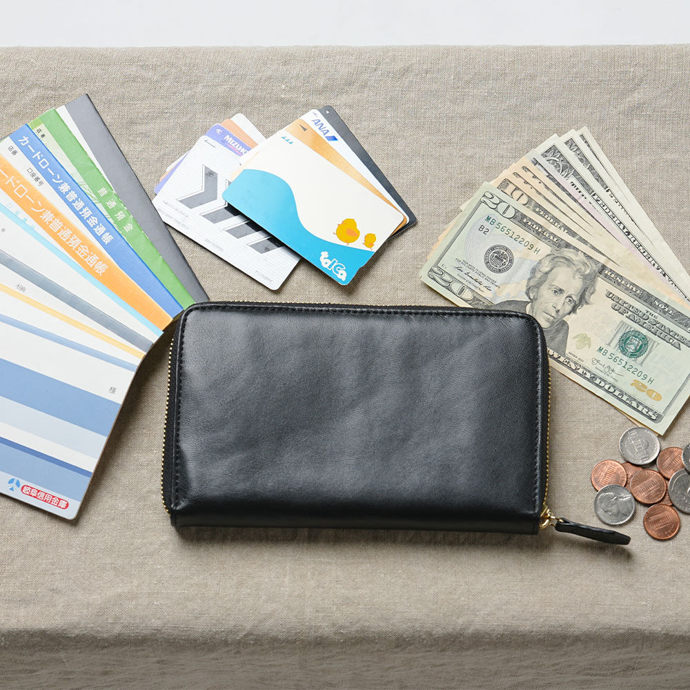 ゴートレザー スキミング防止機能付き 大容量 通帳ケース