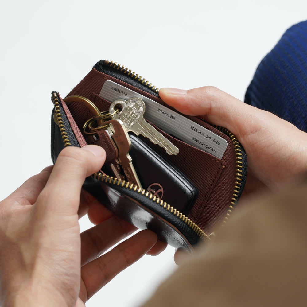 イタリアンレザー Ｌ字ファスナー カードキー対応 スマート キーケース