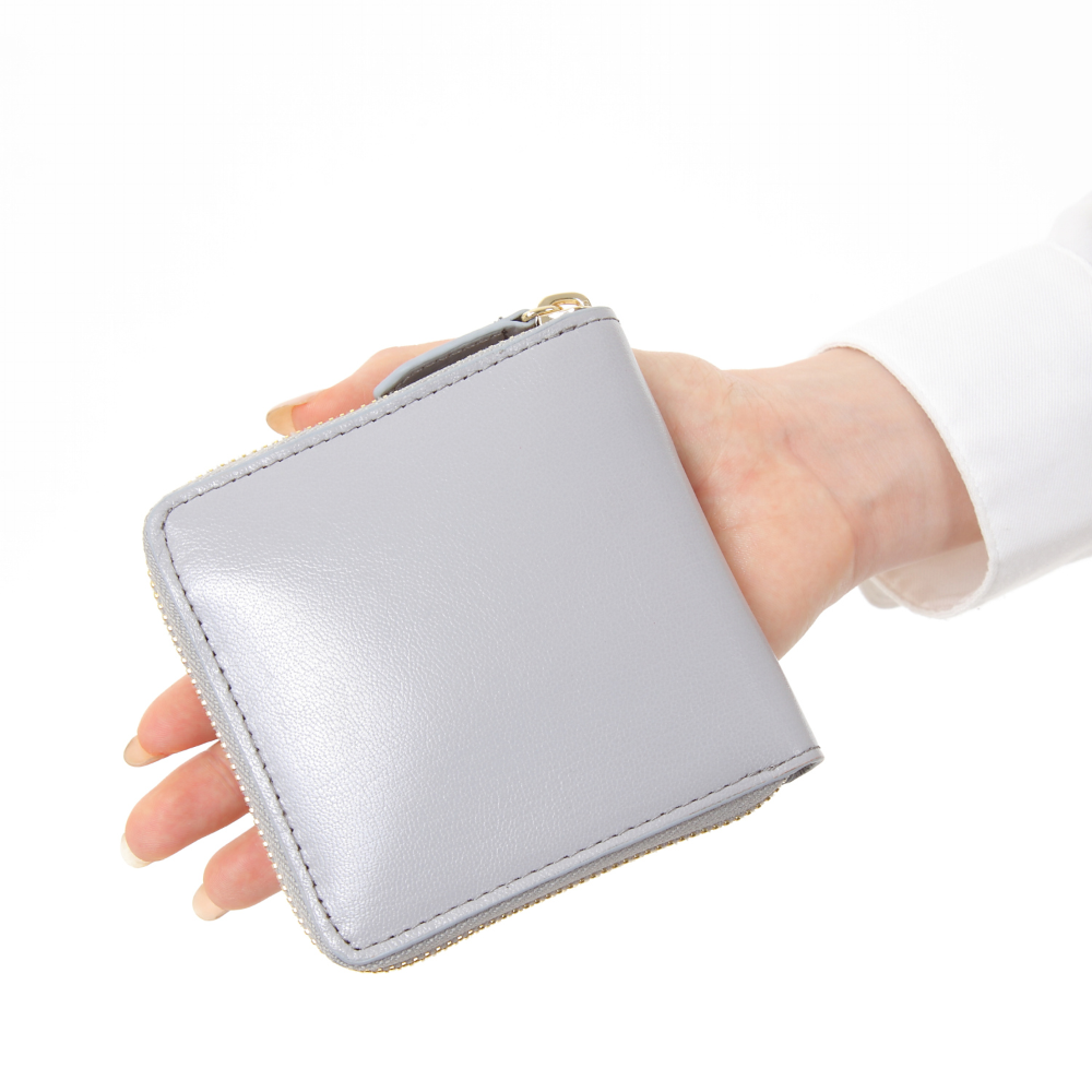 ラウンドファスナー ゴートレザー スキミング防止機能付き スクエア 二つ折り財布