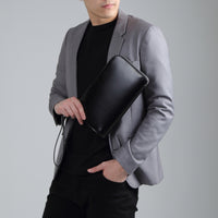 コードバン調/カーボン レザー L字ファスナー コンパクト クラッチバッグ